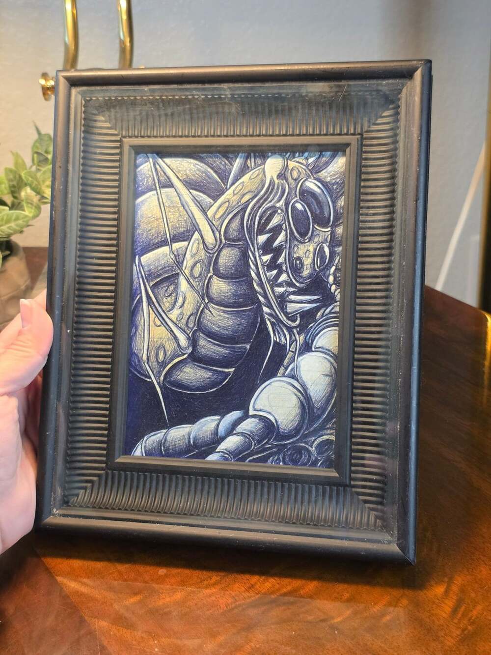 Original Hand Drawn Pen Artwork Framed Gothic Tattoo Style Insect Monster